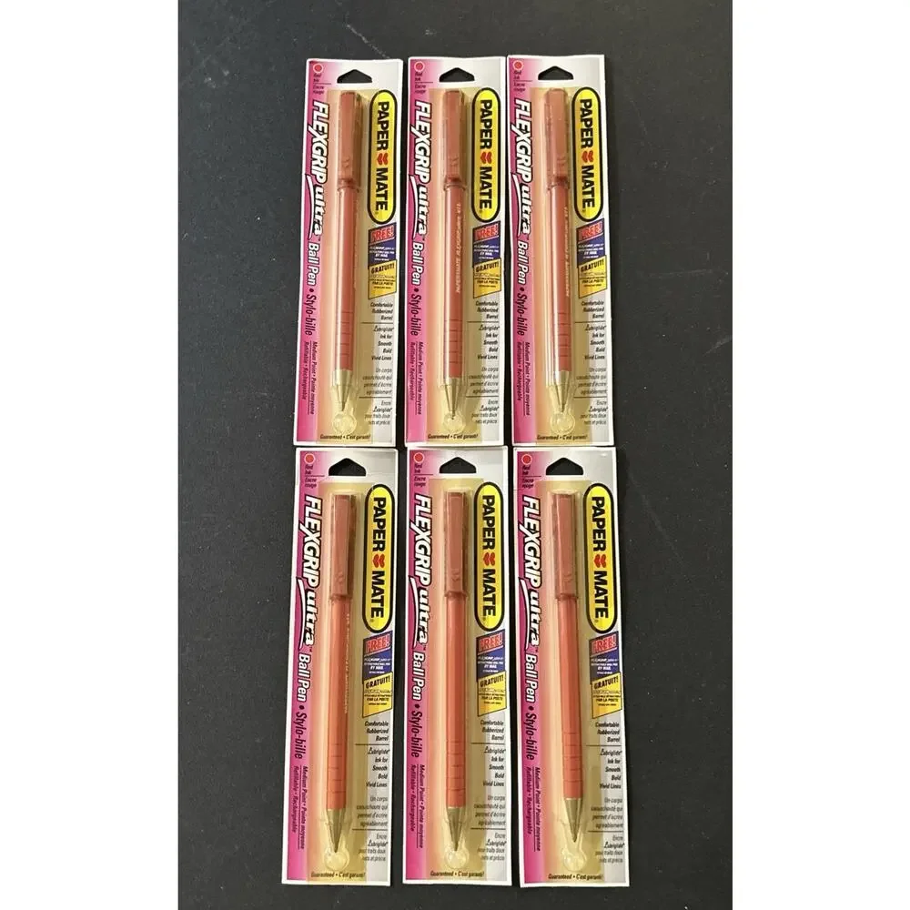 Paper Mate Double Heart Pens LOT OF 6 FlexGrip Ultra Ball Point 1995 Red Ink New